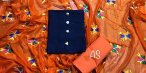 Cotton Plain Dress Materials with Phulkari Work Dupatta