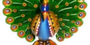 Wooden Dancing Peacock Coloured