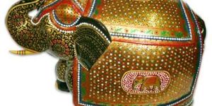 Wooden Elephant Trunk Up Coloured