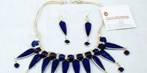NE-351 silver finish glass beads work earrings necklace set