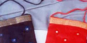 P-808 Lace & Mirror Work Cloth Satin pouch