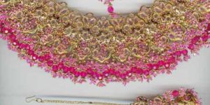 S-32 Antique Gold Plating multi color stone work tika earrings necklace set