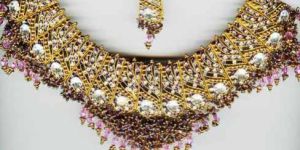 S-38 Antique Gold Plating multi color stone work tika earrings necklace set