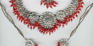 S-49 Antique silver Plating kundan work brass tika earrings necklace set