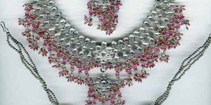 S-50 Antique silver Plating kundan work brass tika earrings necklace set