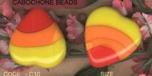 Striped Heart Shaped Glass Cabochon Beads