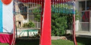 Red and White Designer Wedding Mandap