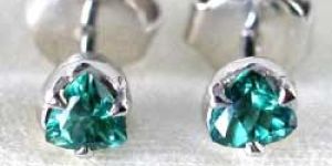 Ladies Sterling Silver Green Stone Stud Earrings
