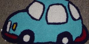 Blue Car-Shaped Cotton Kids Bath Mat