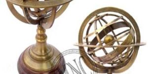 Vintage Brass Armillary Sphere with Wooden Base