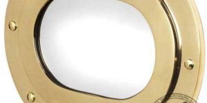 Polished Brass Oblong Porthole Mirror