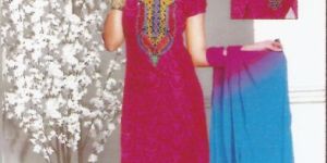 Ladies Pink and Blue Cotton Churidar Suits Set