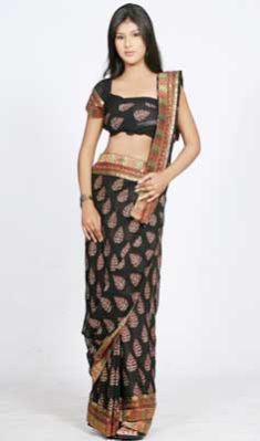 Black Saree With Triple Border