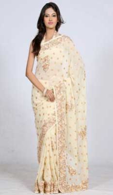 Cream Coloured Saree With Resham Work