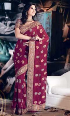 Maroon Faux Georgette Saree With Zari Thread Work