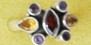 Ladies Modern 925 Sterling Silver Amethyst Citrine Gemstone Ring