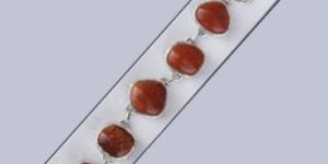 Ladies Sterling Silver 925 Red Garnet Cabochon Bracelet