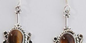 ladies sterling silver 925 tiger eye cab earrings