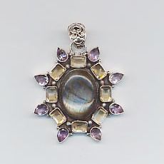 Rainbow Moonstone and Amethyst Pendant