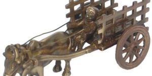Handicrafted Bull Cart Statue Made in Brass by Aakrati