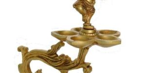 Lord Ganesha Oil Lamp Made of Brass Stand for Worship