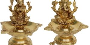 Table Decor Show Piece Pair of Laxmi, Ganesh Brass Deepak