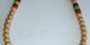 Triangular Brass Big Bead with Wooden Beads Necklace