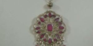 Ladies Ethnic Silver Tone Stone Pendant Necklace