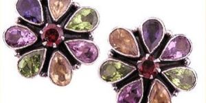 Multi Colour Natural Gemstone Flower Stud Earrings