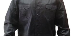 Mens Full Sleeve Wind Cheaters Black Collar Neck Leather Jacket
