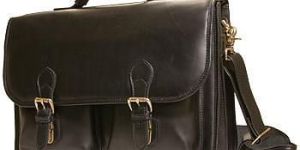 unisex flap push clip brown leather laptop portfolio bag