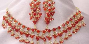 Ladies Red Stone Artificial Necklace Set