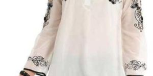 White Kurti With Black Thread Embroidery