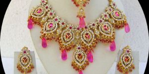Bollywood Pink Kundan Zircon Necklace Set