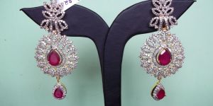 Ad-cz Fashion Designer Earring with Ruby Colour Stone