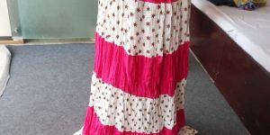 Pink White Sanganeri Printed Cotton Skirt