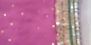 Pure Gota Work Georgette Saree Pink Gold Border