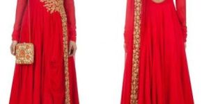 Beauteous Red Net & Raw Silk Anarkali Suit