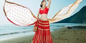Sacral Red Fancy Net Designer Lehenga Choli