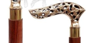 Engraved Brass Handle Victorian Wooden Walking Stick