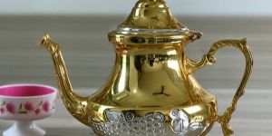 Gold Embossed Brass Teapot