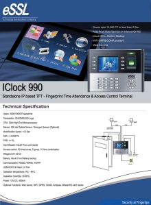 I CLOCK 990 BIOMETRIC ACCESS CONTROL WITH COLOR TFT