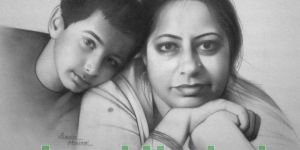 Mother Pencil Drawing, Child Pencil Drawing