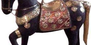 Handcrafted Black Wooden Horse Statue