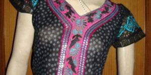 Embroidered Neck Cotton Black Kurti