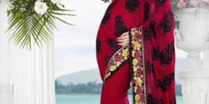 Red Marbal Chiffon Sarees