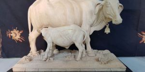 Wooden Cow Calf Statues