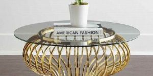 BRASS STRIPS DINING TABLE WITH GLASS