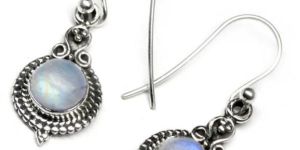 3.8 Gm Rainbow Moonstone Gem Stone 925 Sterling Original Silver Earring