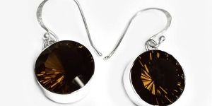 6.8 gmSmokey Quartz Gem Stone 925 Sterling Original Silver Earring